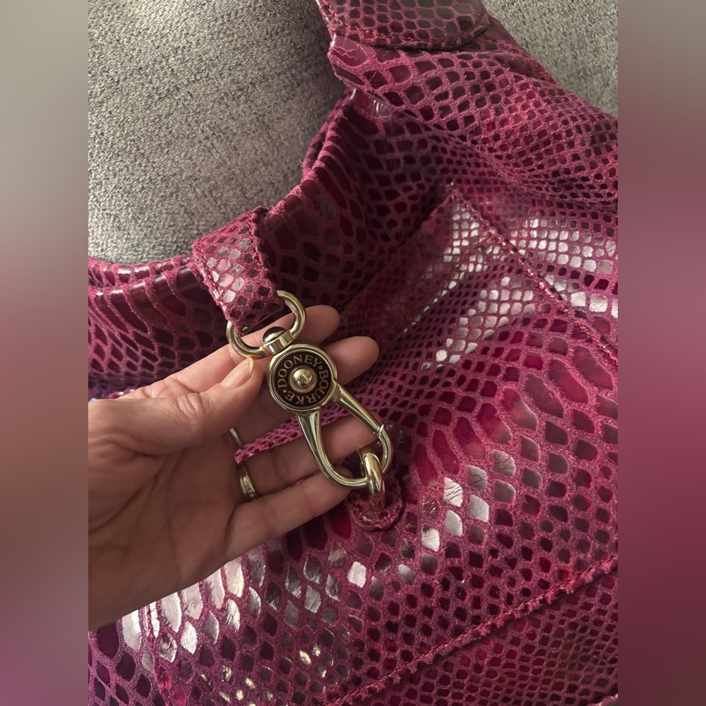 Dooney & Bourke Fuchsia Snake-Embossed Leather Shoulder Bag with Gold Hardware
